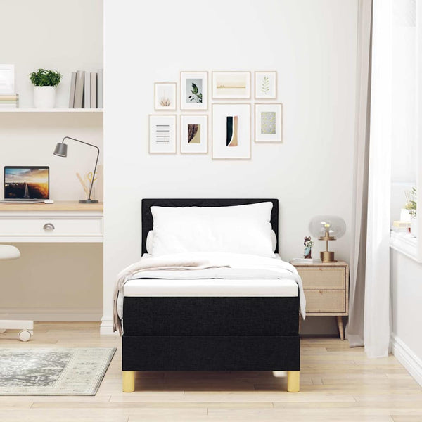 vidaXL LED Box Spring Bed with Cushions Black 80 x 200 cm Fabric