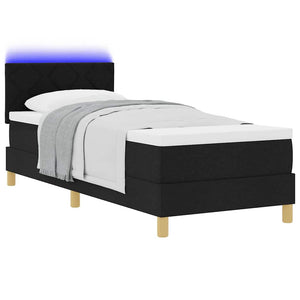 vidaXL LED Box Spring Bed with Cushions Black 80 x 200 cm Fabric