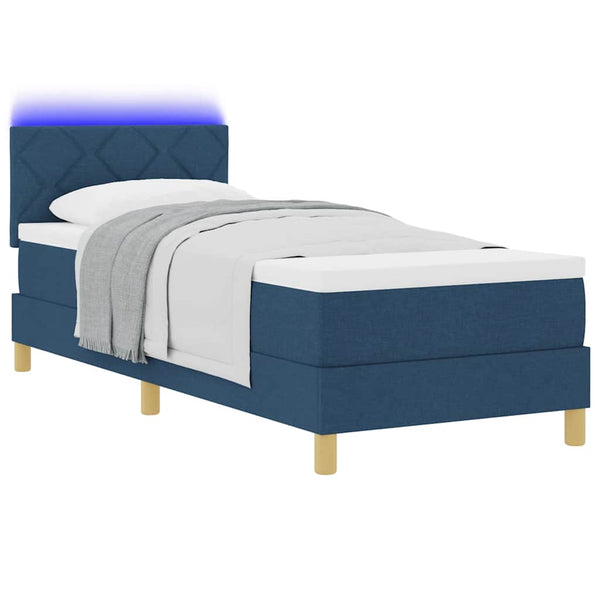 vidaXL LED Box Spring Bed with LED Strips Blue 80 x 200 cm Fabric