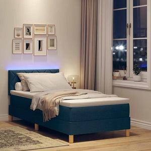 vidaXL LED Box Spring Bed with Pillows Blue 90 x 190 cm Fabric