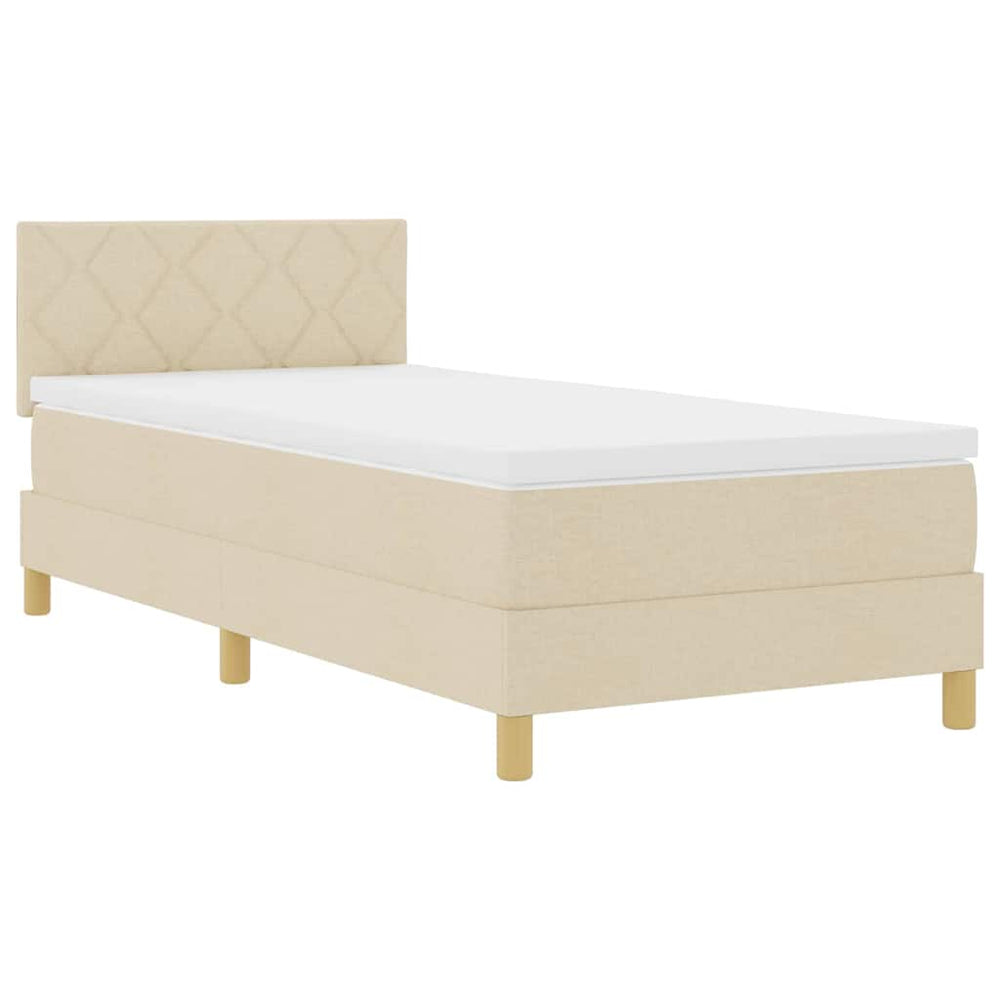 vidaXL LED Box Spring Bed with Cushions Cream 100 x 200 cm Fabric
