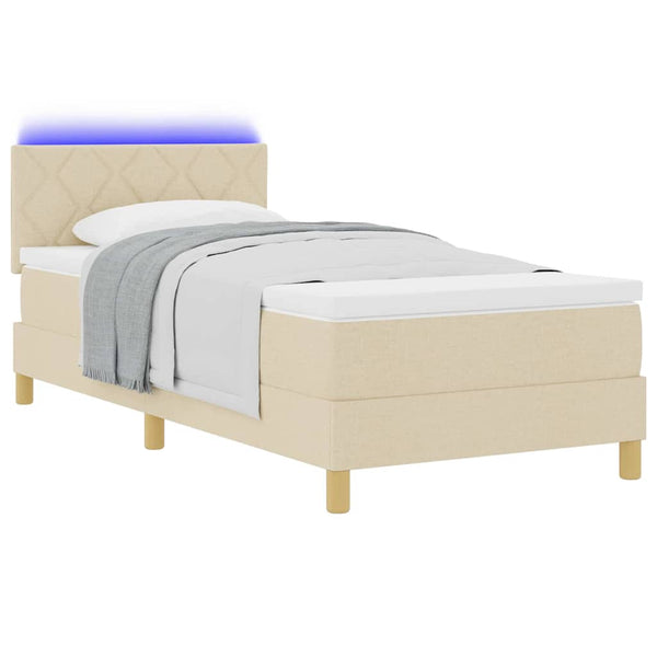 vidaXL LED Box Spring Bed with Cushions Cream 100 x 200 cm Fabric