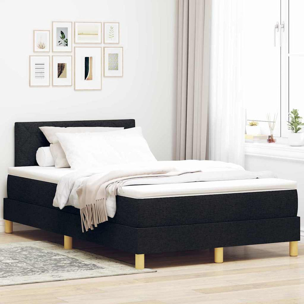 vidaXL LED Box Spring Bed with Cushions Black 120 x 190 cm Fabric