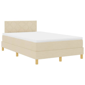 vidaXL LED Box Spring Bed with Cushions Cream 120 x 190 cm Fabric