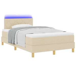 vidaXL LED Box Spring Bed with Cushions Cream 120 x 190 cm Fabric