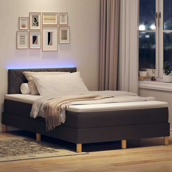 vidaXL LED Box Spring Bed with Headboard Dark Brown 120 x 200 cm Fabric