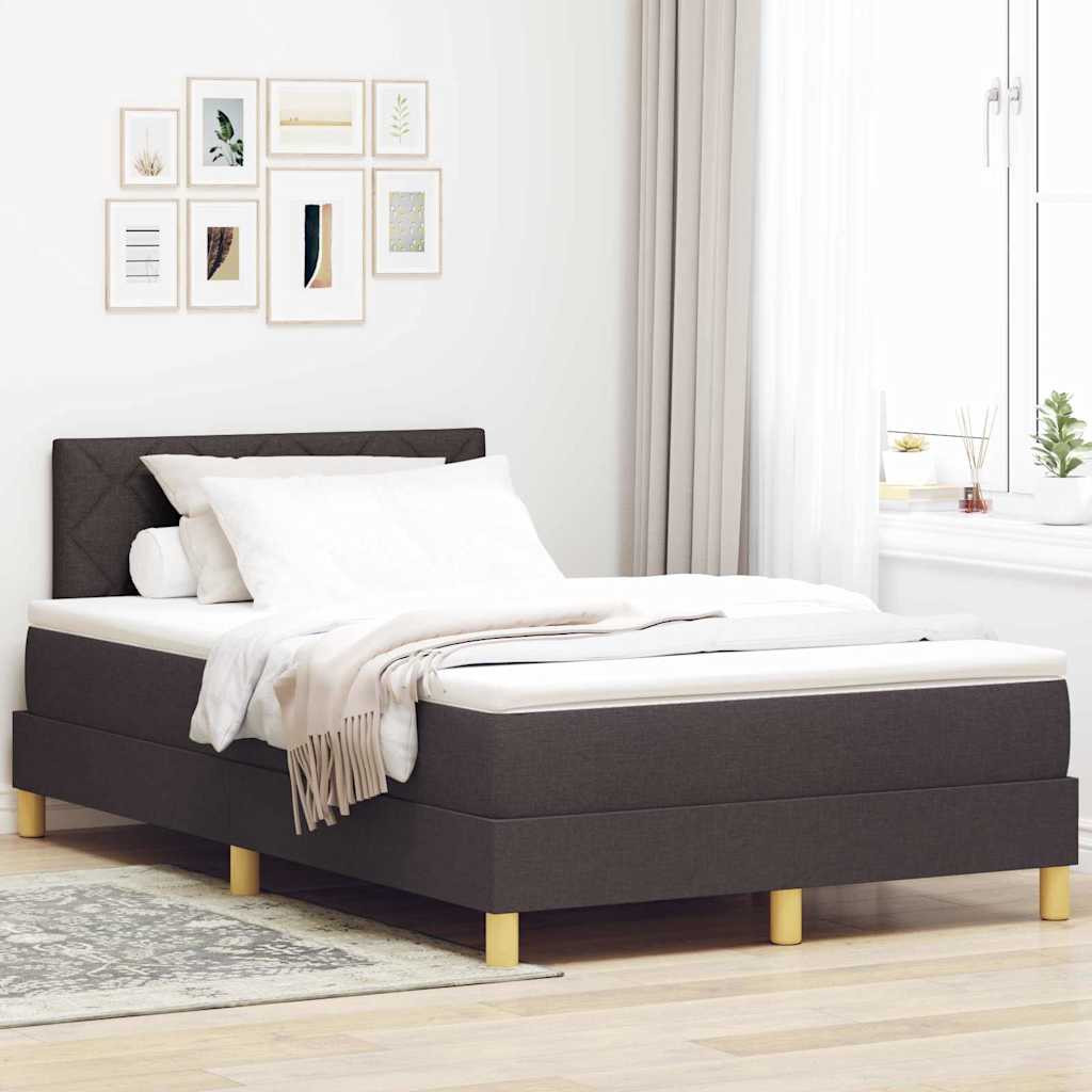 vidaXL LED Box Spring Bed with Headboard Dark Brown 120 x 200 cm Fabric