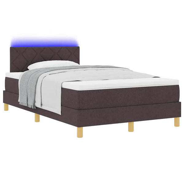 vidaXL LED Box Spring Bed with Headboard Dark Brown 120 x 200 cm Fabric