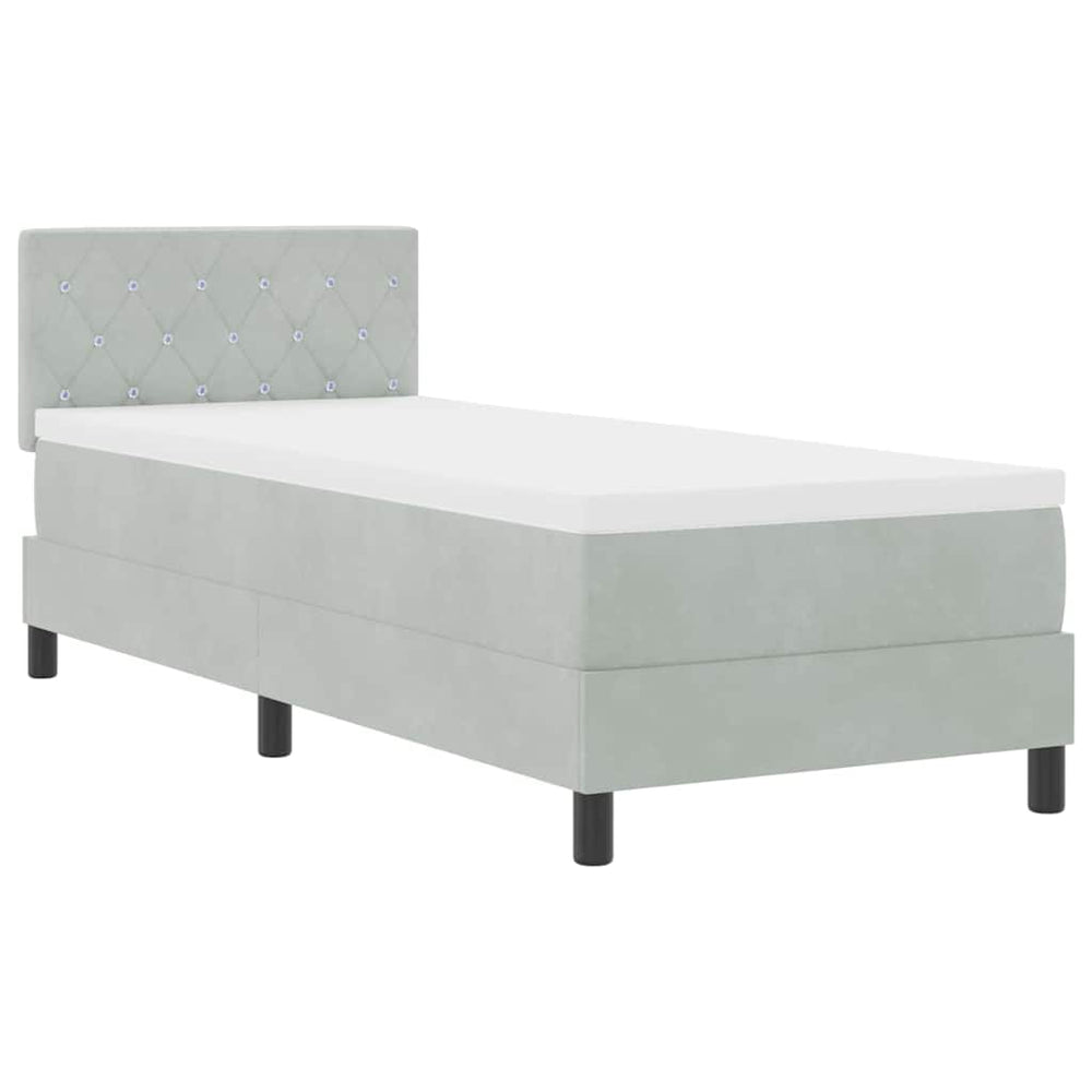 vidaXL LED Box Spring Bed with Mattress Light Gray 80 x 200 cm Velvet