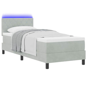 vidaXL LED Box Spring Bed with Mattress Light Gray 80 x 200 cm Velvet