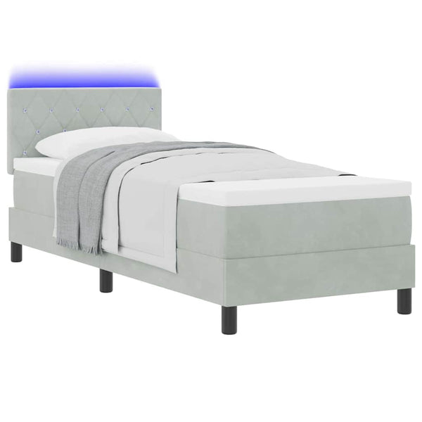 vidaXL LED Box Spring Bed with Mattress Light Gray 80 x 200 cm Velvet
