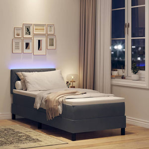 vidaXL LED Box Spring Bed with Mattress Dark Grey 80 x 200 cm Velvet