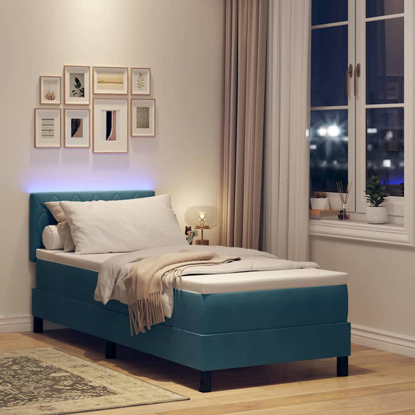 vidaXL LED Box Spring Bed with Mattress Dark Blue 80 x 200 cm Velvet