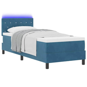 vidaXL LED Box Spring Bed with Mattress Dark Blue 80 x 200 cm Velvet
