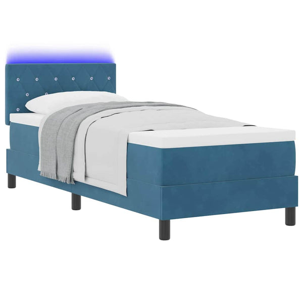 vidaXL LED Box Spring Bed with Mattress Dark Blue 80 x 200 cm Velvet