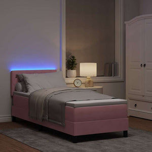 vidaXL LED Box Spring Bed with Mattress with LED Pink 80 x 200 cm Velvet
