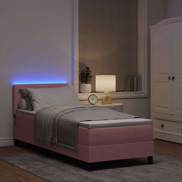 vidaXL LED Box Spring Bed with Mattress with LED Pink 80 x 200 cm Velvet