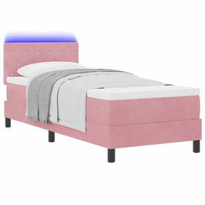 vidaXL LED Box Spring Bed with Mattress with LED Pink 80 x 200 cm Velvet