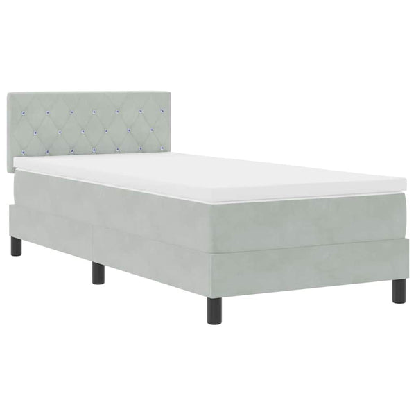 vidaXL LED Box Spring Bed with Mattress Light Gray 90 x 190 cm Velvet
