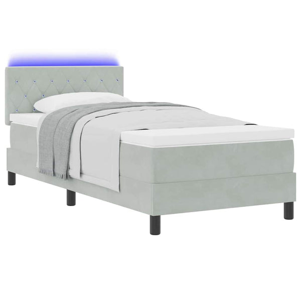 vidaXL LED Box Spring Bed with Mattress Light Gray 90 x 190 cm Velvet