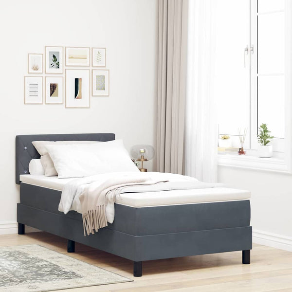 vidaXL LED Box Spring Bed with Mattress Dark Grey 90 x 190 cm Velvet