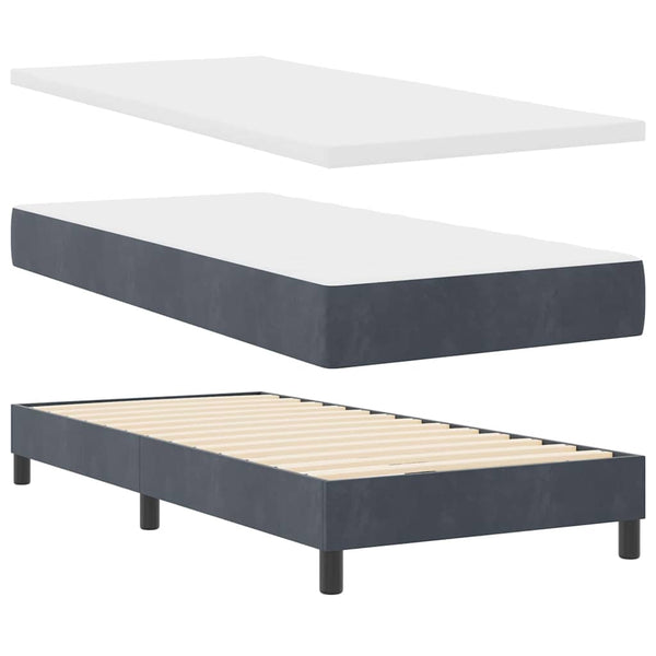 vidaXL LED Box Spring Bed with Mattress Dark Grey 90 x 190 cm Velvet