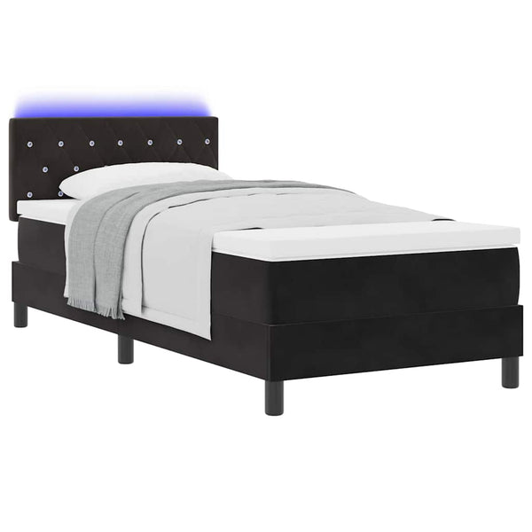 vidaXL LED Box Spring Bed with Mattress with LED Black 90 x 190 cm Velvet