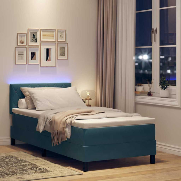 vidaXL LED Box Spring Bed with Mattress Dark Blue 90 x 190 cm Velvet