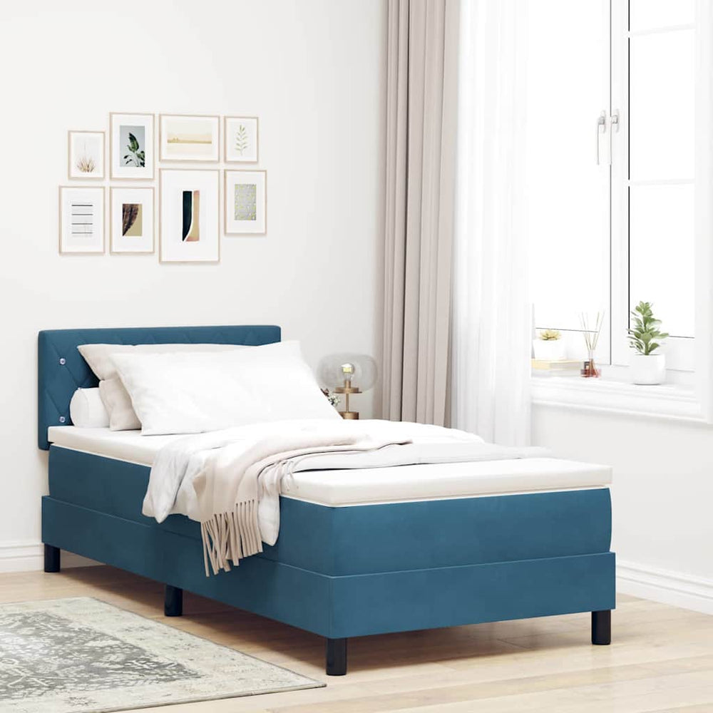 vidaXL LED Box Spring Bed with Mattress Dark Blue 90 x 190 cm Velvet