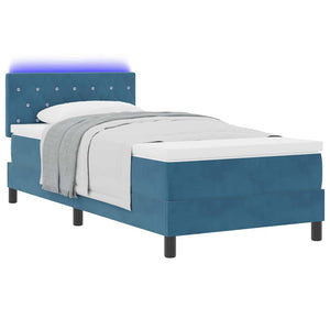 vidaXL LED Box Spring Bed with Mattress Dark Blue 90 x 190 cm Velvet