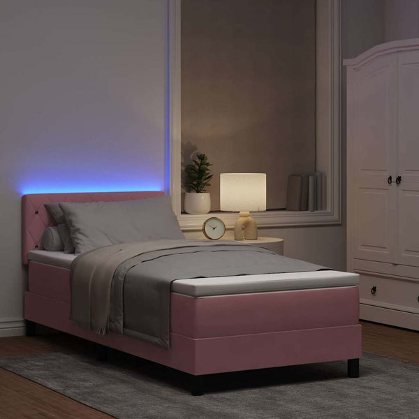 vidaXL LED Box Spring Bed with Mattress and LED Pink 90 x 190 cm Velvet