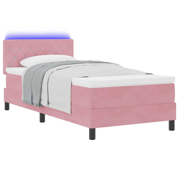 vidaXL LED Box Spring Bed with Mattress and LED Pink 90 x 190 cm Velvet
