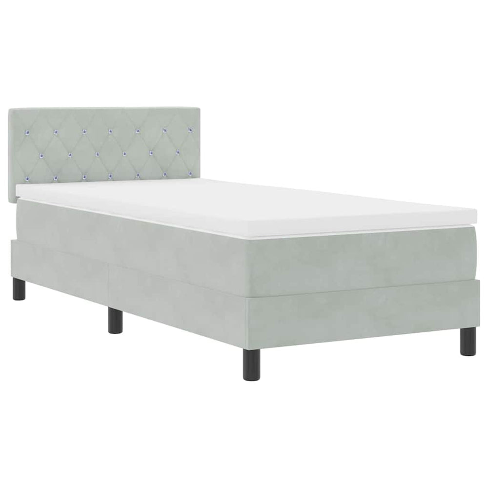 vidaXL LED Box Spring Bed with Mattress Light Grey 90 x 200 cm Velvet