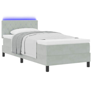vidaXL LED Box Spring Bed with Mattress Light Grey 90 x 200 cm Velvet