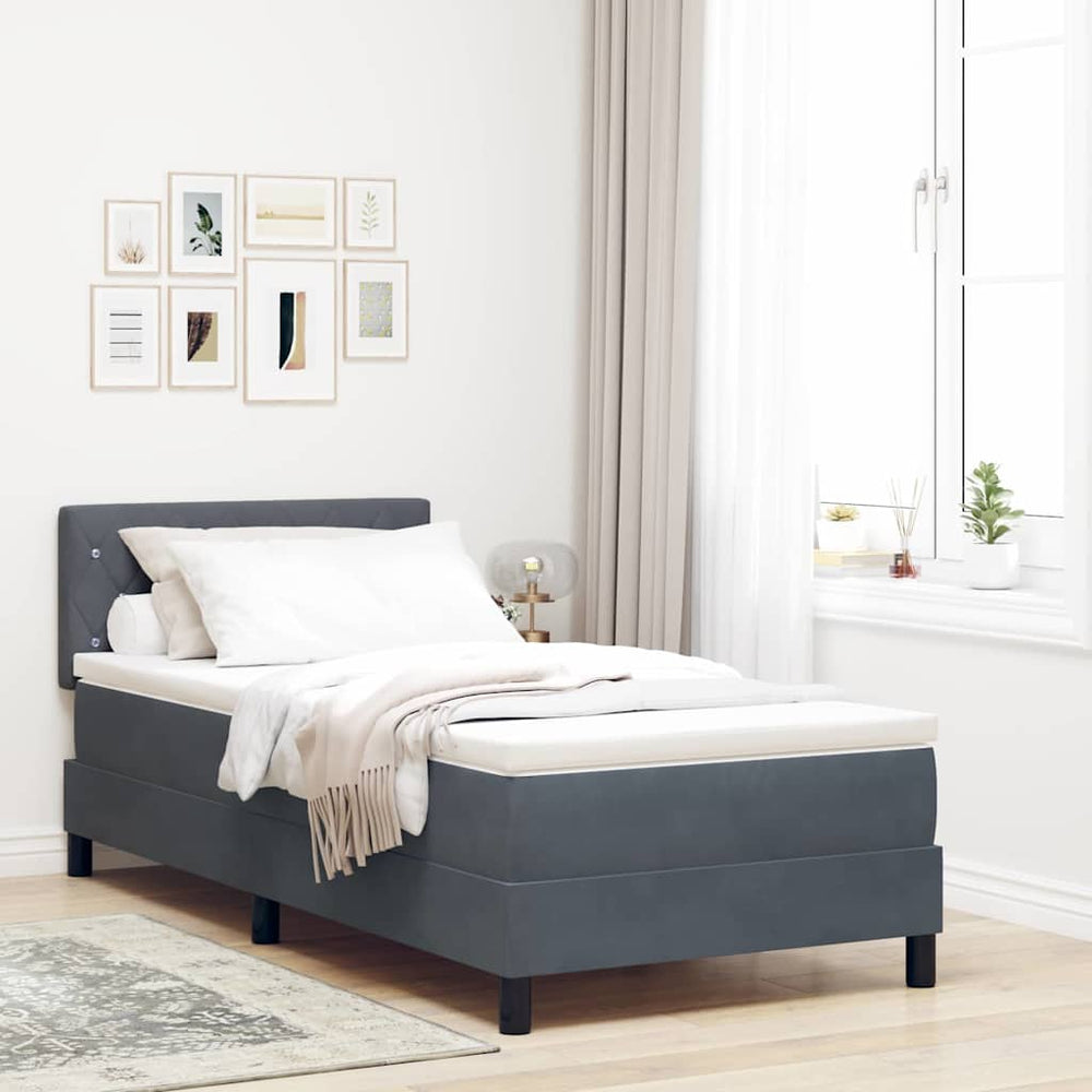 vidaXL LED Box Spring Bed with Mattress Dark Gray 90 x 200 cm Velvet