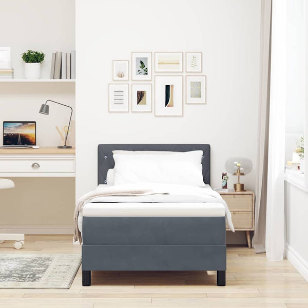 vidaXL LED Box Spring Bed with Mattress Dark Gray 100 x 200 cm Velvet