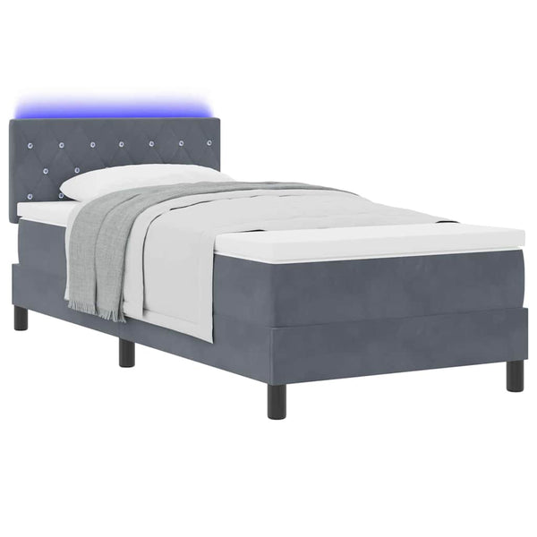 vidaXL LED Box Spring Bed with Mattress Dark Gray 100 x 200 cm Velvet
