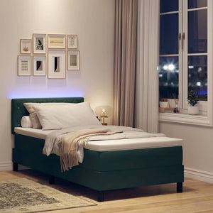 vidaXL LED Box Spring Bed with Mattress Dark Green 100 x 200 cm Velvet