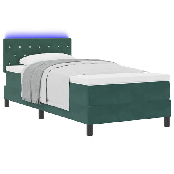 vidaXL LED Box Spring Bed with Mattress Dark Green 100 x 200 cm Velvet