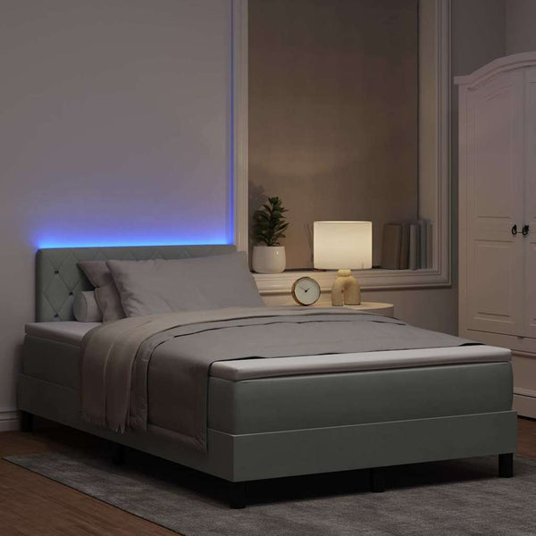 vidaXL LED Box Spring Bed with Mattress Light Gray 120 x 190 cm Velvet