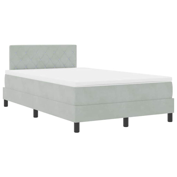 vidaXL LED Box Spring Bed with Mattress Light Gray 120 x 190 cm Velvet