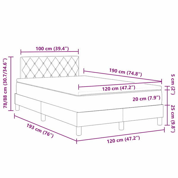vidaXL LED Box Spring Bed with Mattress Black 120 x 190 cm Velvet