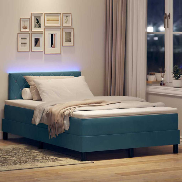 vidaXL LED Box Spring Bed with Mattress Dark Blue 120 x 190 cm Velvet