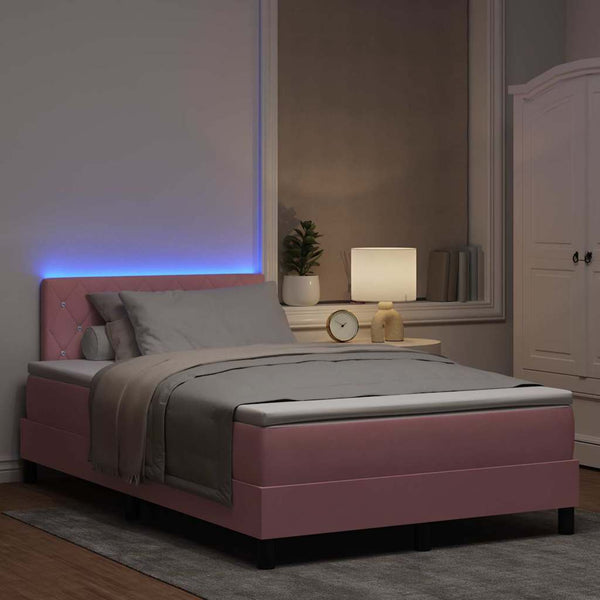 vidaXL LED Box Spring Bed with Mattress and LED Pink 120 x 190 cm Velvet