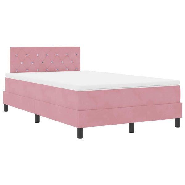 vidaXL LED Box Spring Bed with Mattress and LED Pink 120 x 190 cm Velvet