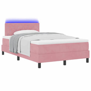 vidaXL LED Box Spring Bed with Mattress and LED Pink 120 x 190 cm Velvet