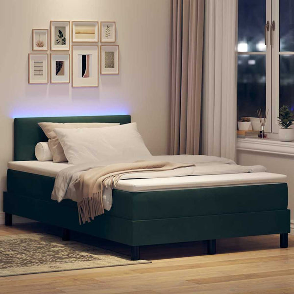 vidaXL LED Box Spring Bed with Mattress Dark Green 120 x 200 cm Velvet