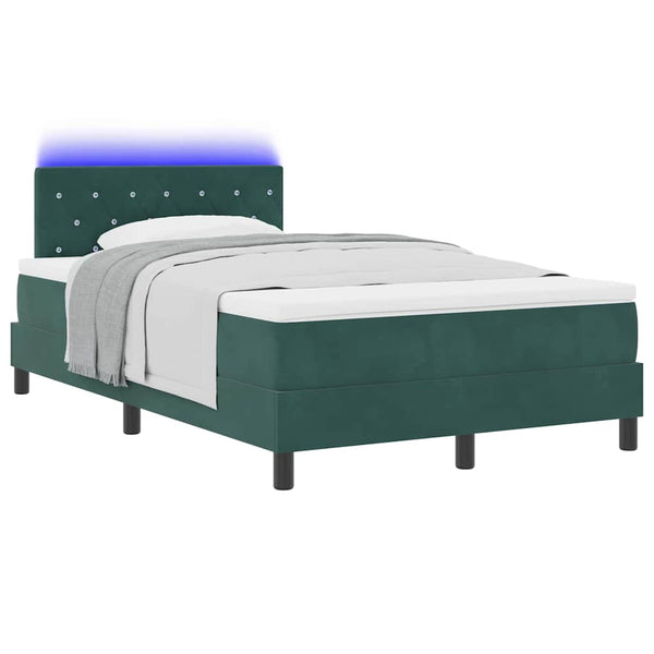 vidaXL LED Box Spring Bed with Mattress Dark Green 120 x 200 cm Velvet