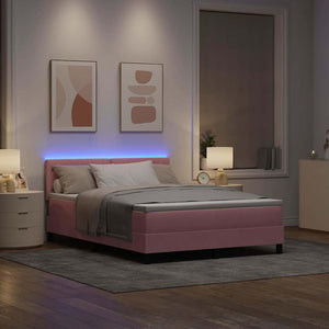 vidaXL LED Box Spring Bed with Mattress and LED Pink 140 x 190 cm Velvet