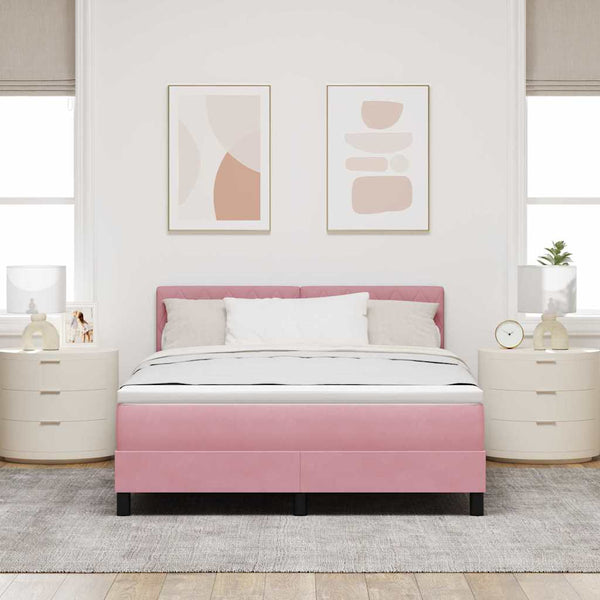 vidaXL LED Box Spring Bed with Mattress and LED Pink 140 x 190 cm Velvet